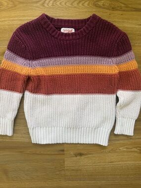 Striped Crewneck Sweater - Burgundy, Mauve & Cream